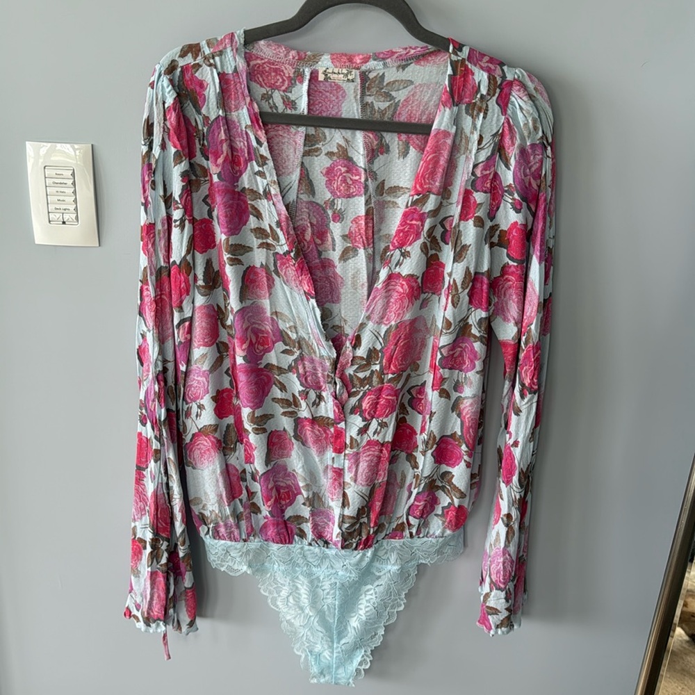 Free People Women's Pink and Blue Bodysuit